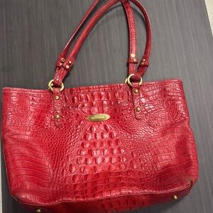 Brahmin Red Embossed Leather Tote Luxurious Design